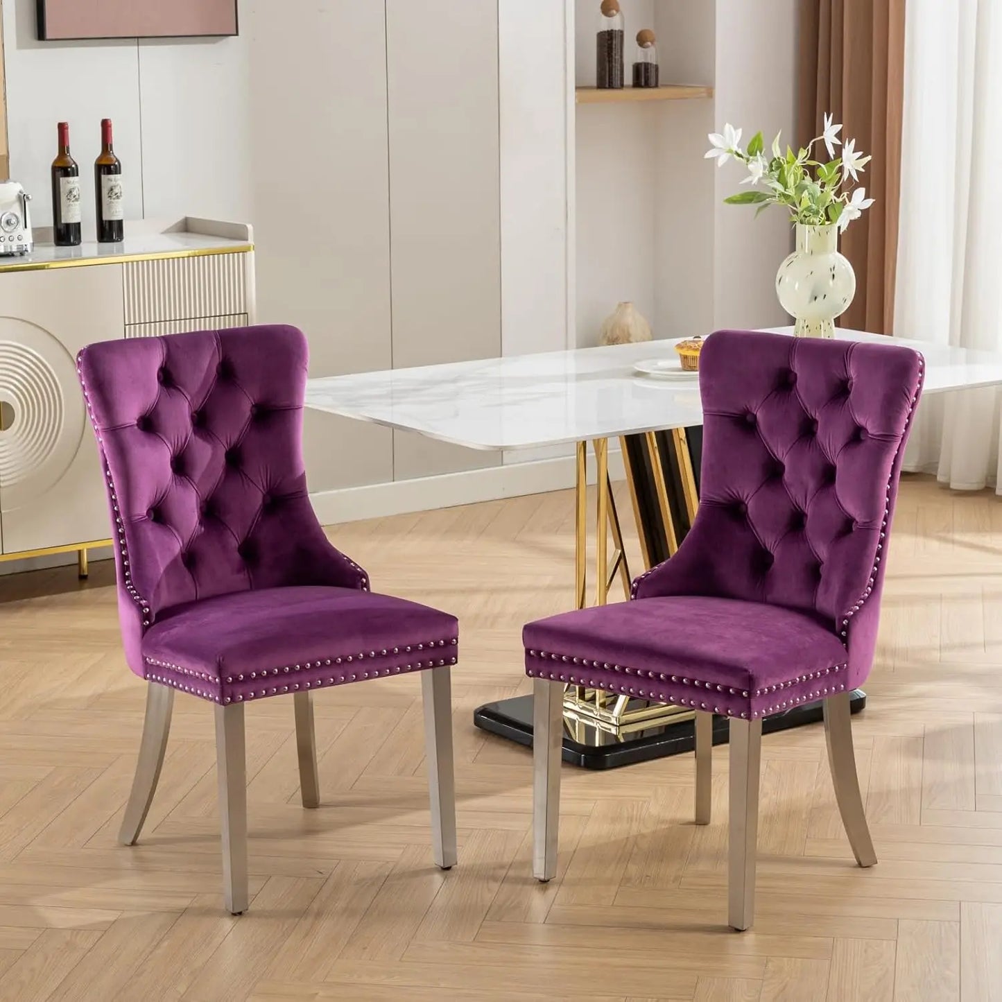 Nailhead Trimmed Dining Chairs Set 2