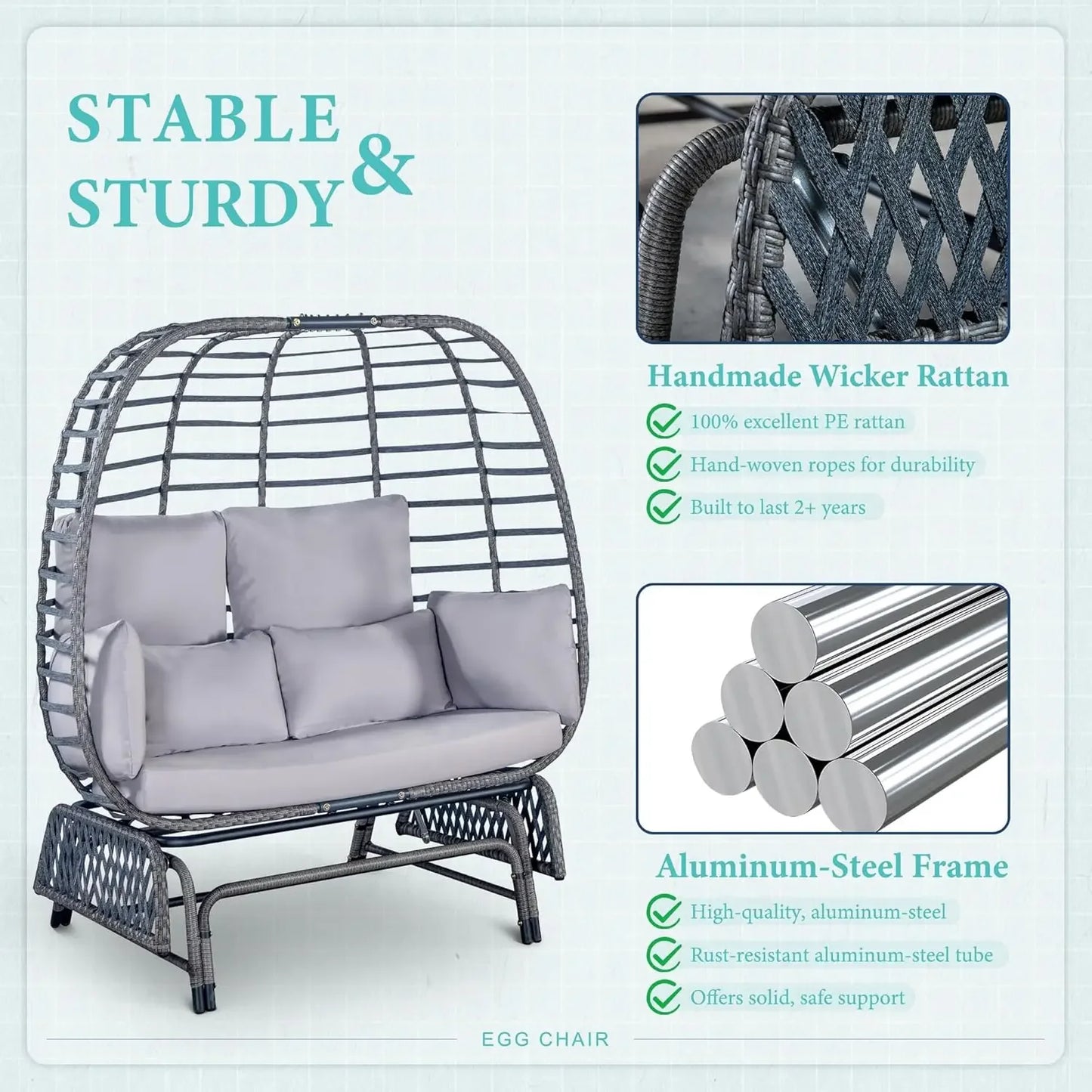 Double Egg Oversized Wicker Glider