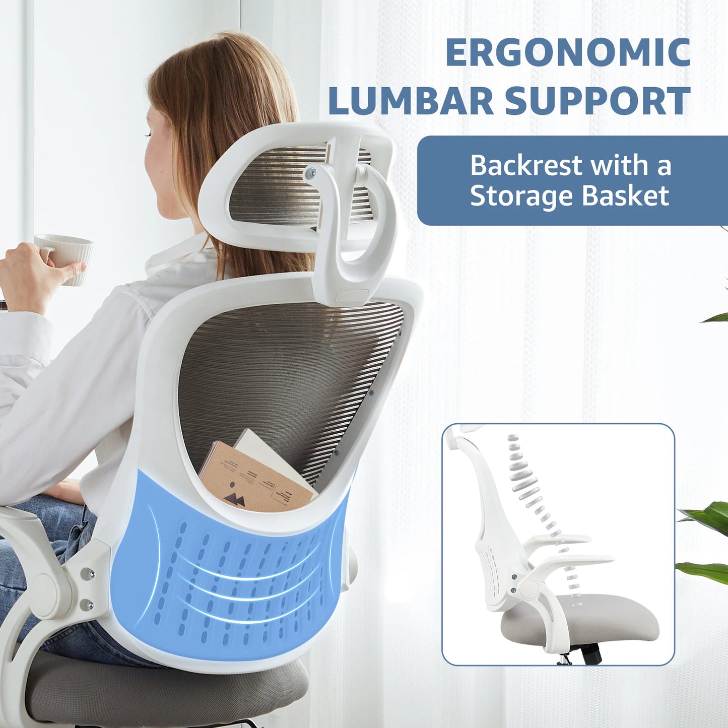 Mesh Office Chair with Flip-up Arms