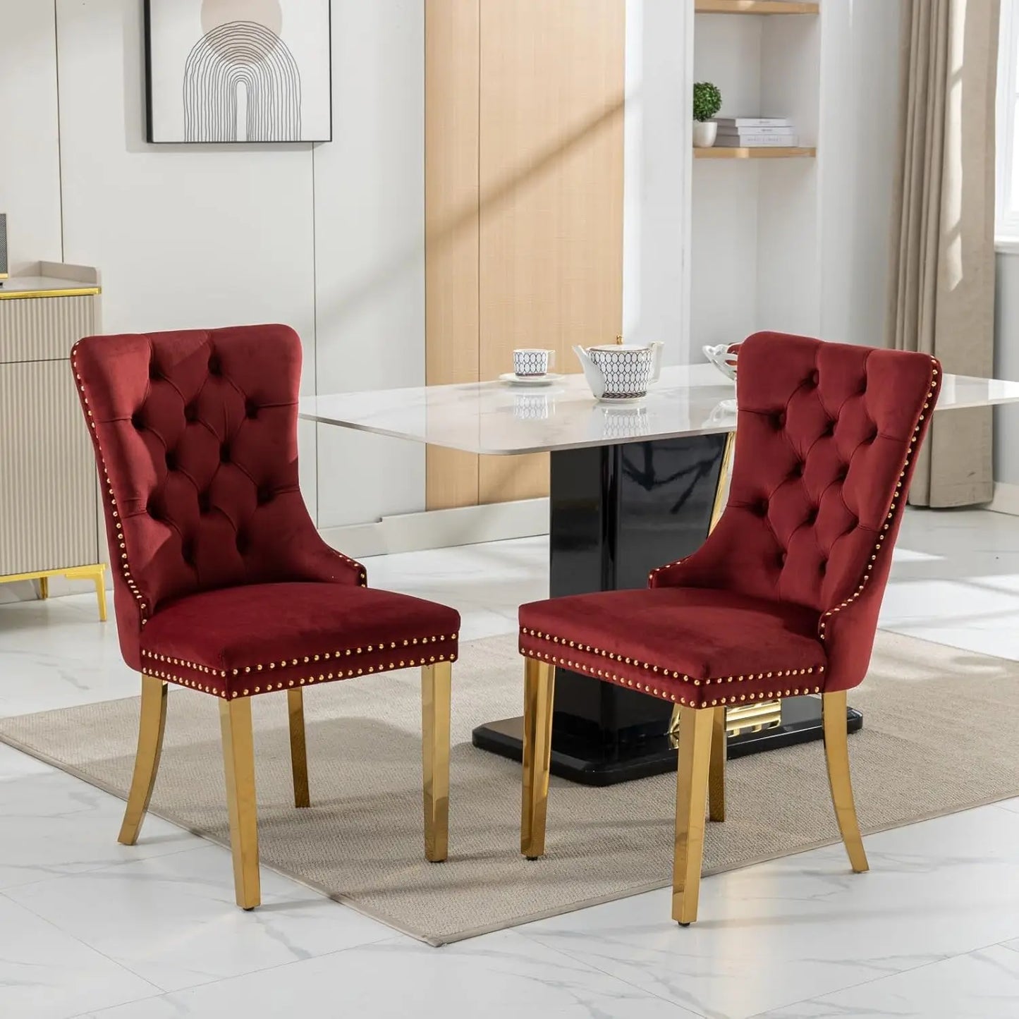 Nailhead Trimmed Dining Chairs Set 2