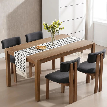 Farmhouse Walnut & Linen Fabric Dining Chair Set
