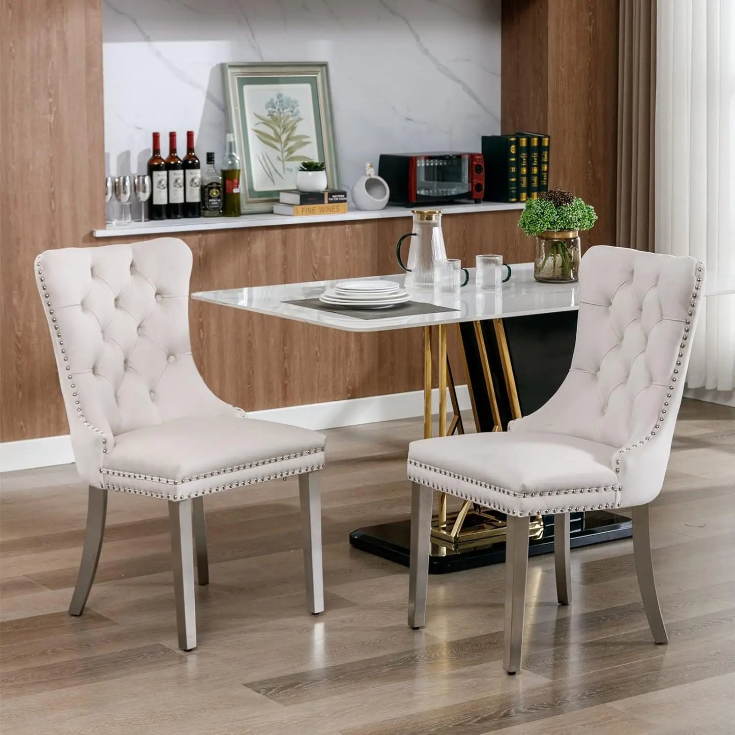 Nailhead Trimmed Dining Chairs Set 2