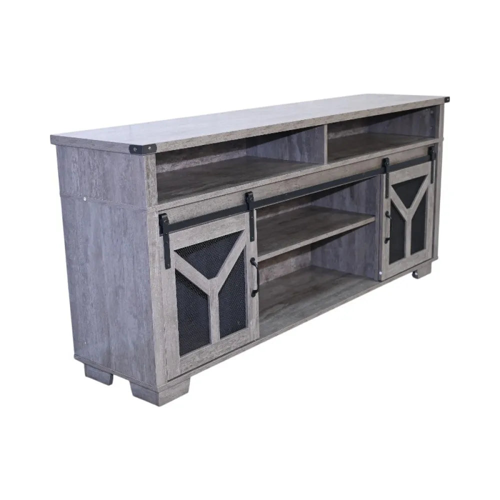 Farmhouse Iron Mesh Barndoor TV Stand