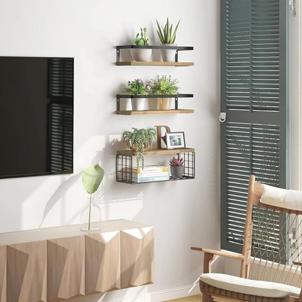 Rustic Wood Floating Shelves with Storage