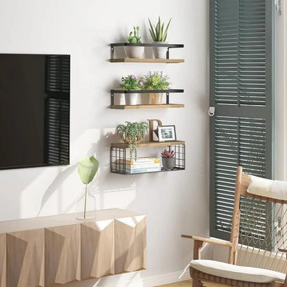 Rustic Wood Floating Shelves with Storage