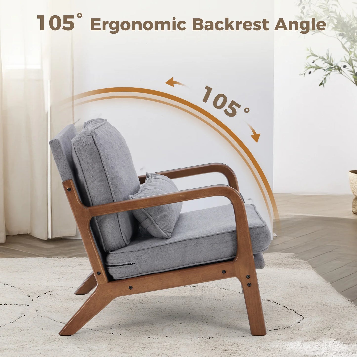 Wooden Frame Accent Chair and Waist Cushion