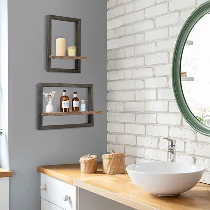 Rustic Farmhouse Hanging Natural Wood Shelves