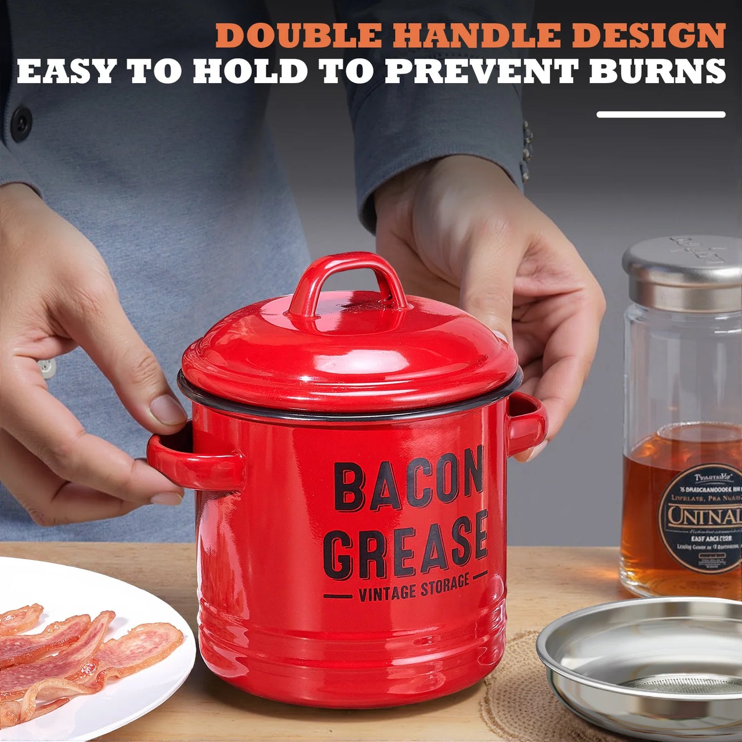 Farmhouse Bacon Grease Container with Strainer