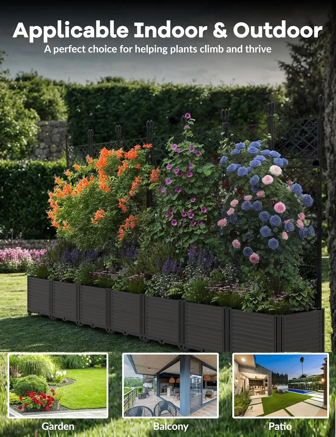 Outdoor Raised Planter Box w/ Trellis