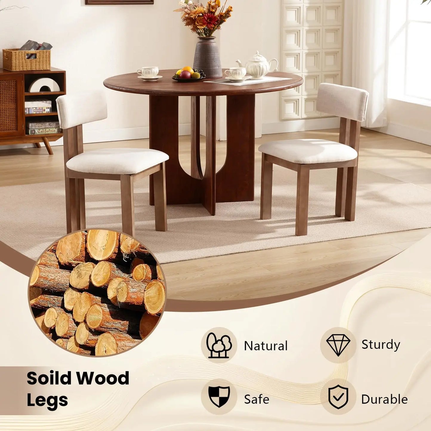 Farmhouse Walnut & Linen Fabric Dining Chair Set