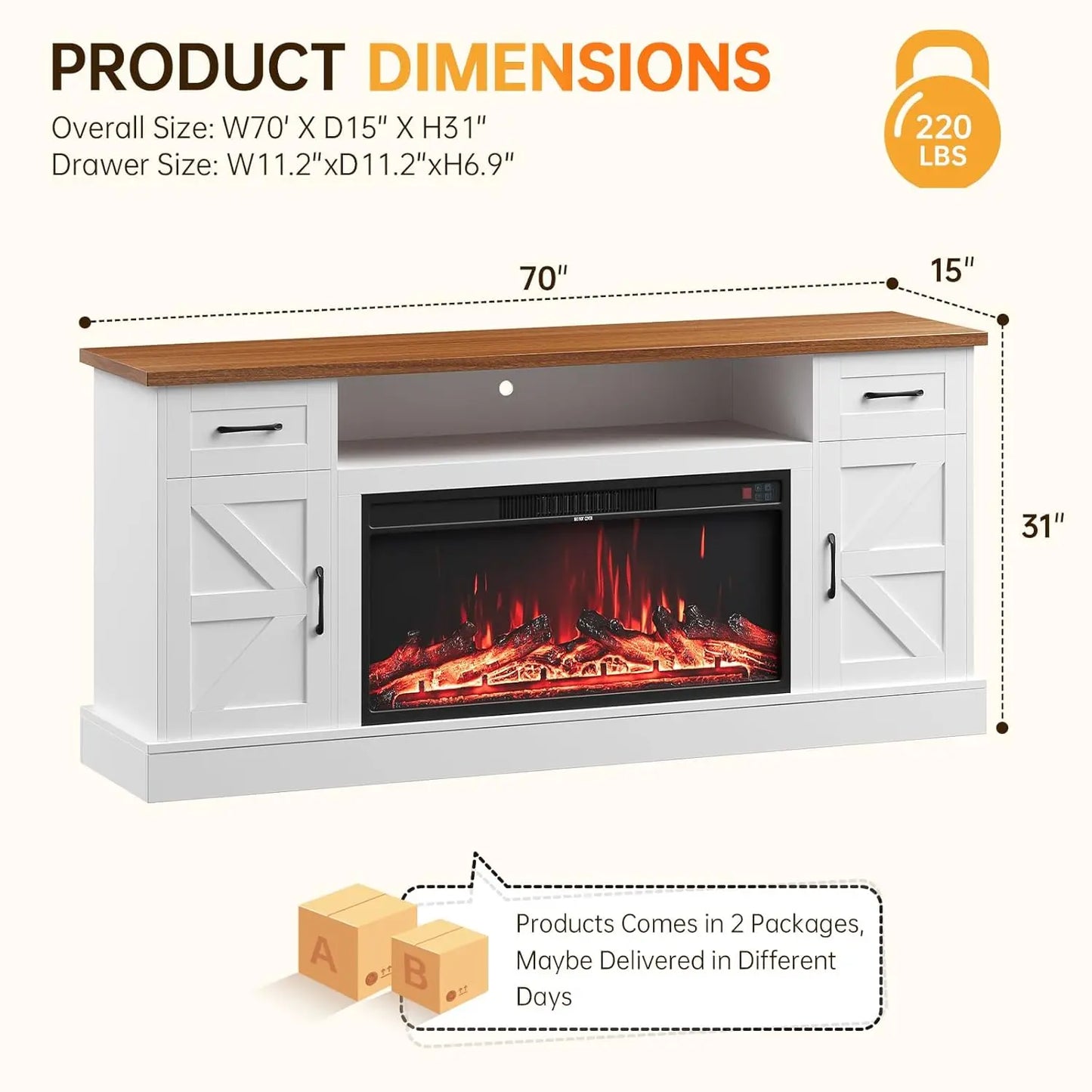 Farmhouse Style Electric Fireplace TV Stand