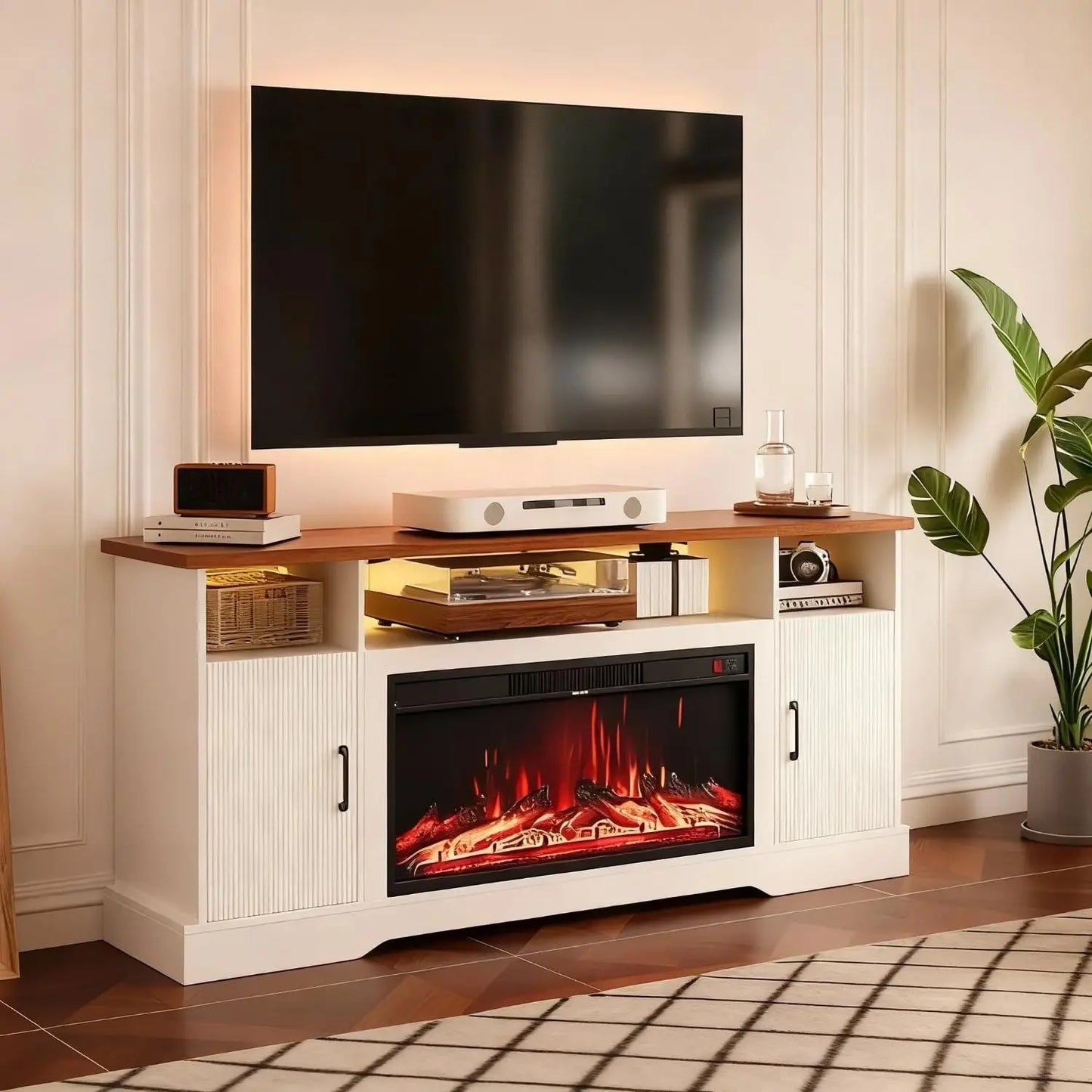 Farmhouse Style Electric Fireplace TV Stand
