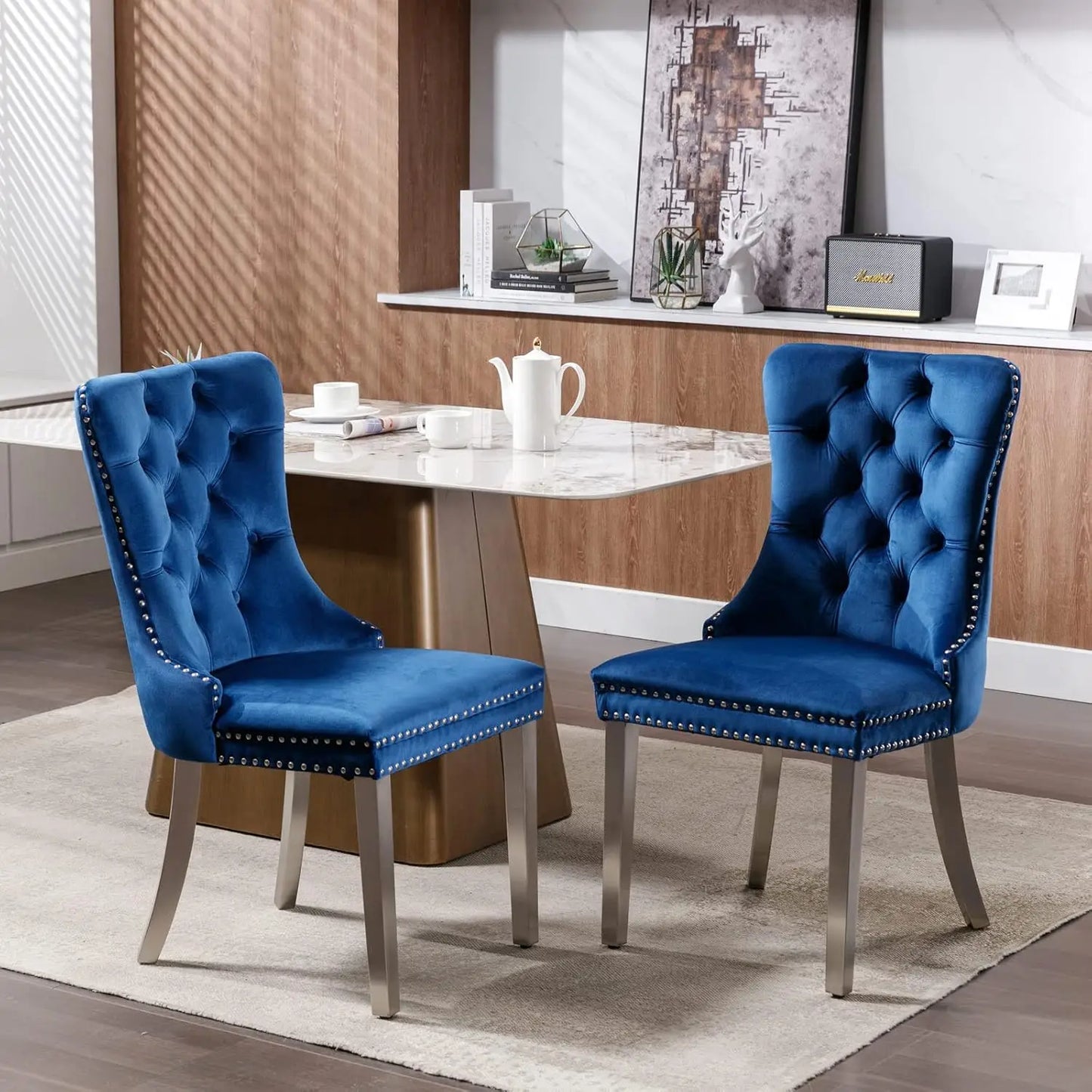 Nailhead Trimmed Dining Chairs Set 2