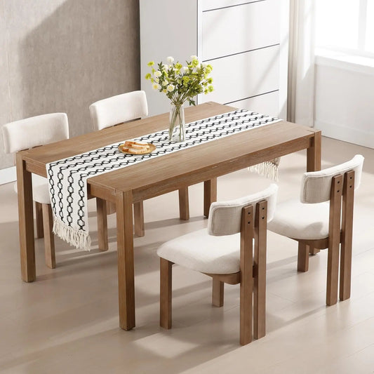 Farmhouse Walnut & Linen Fabric Dining Chair Set