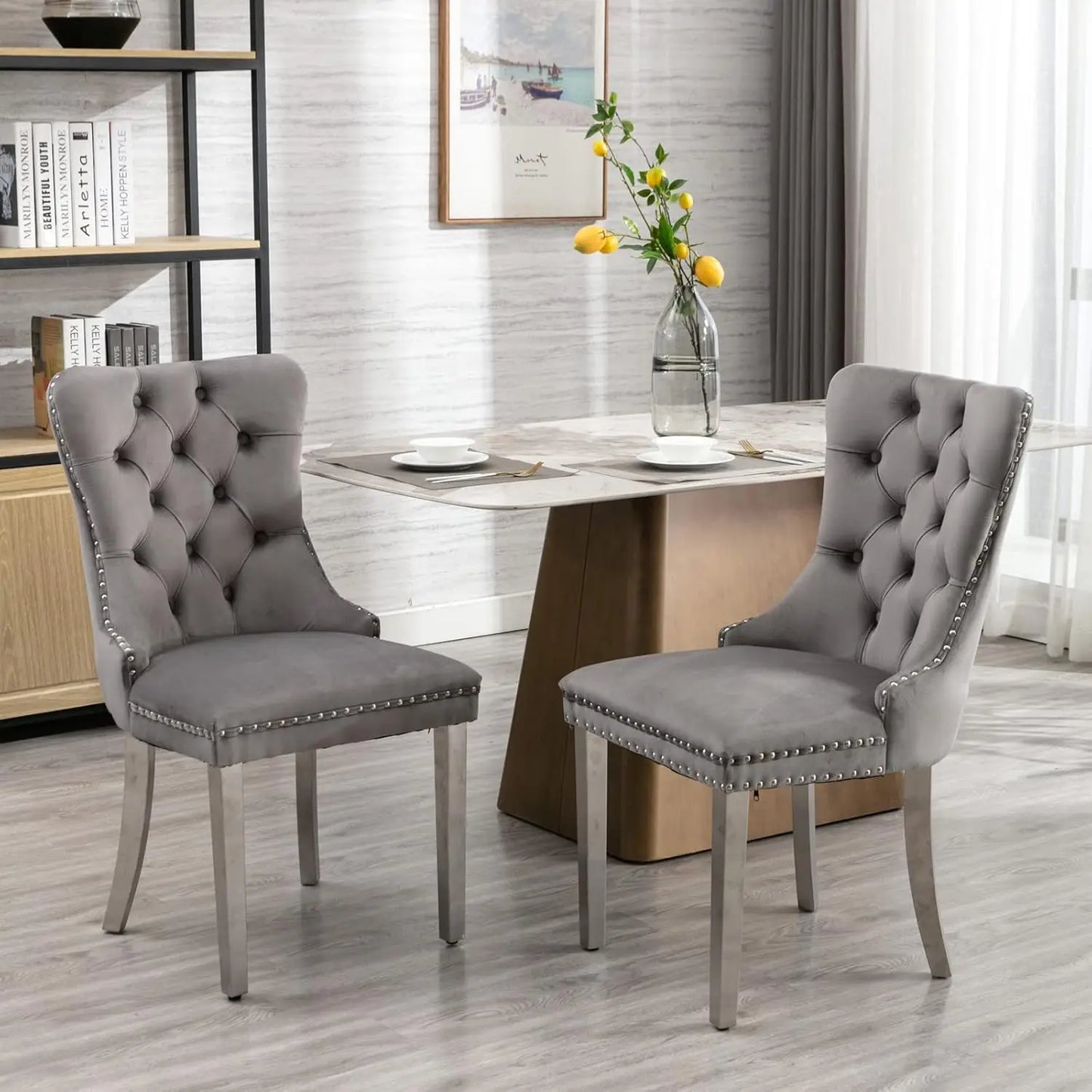 Nailhead Trimmed Dining Chairs Set 2