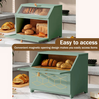 Wooden Double-Layer Bread Box