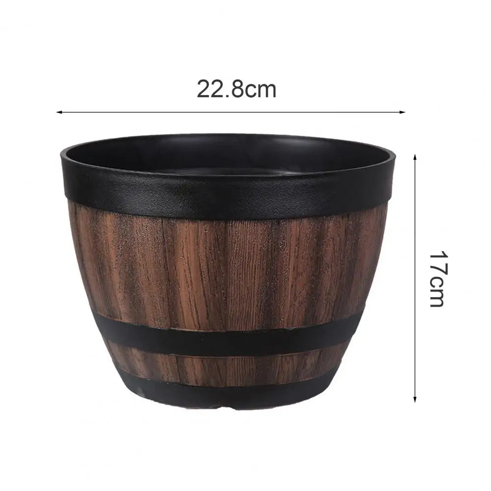 Wooden Barrel-style Plastic Flower Pot