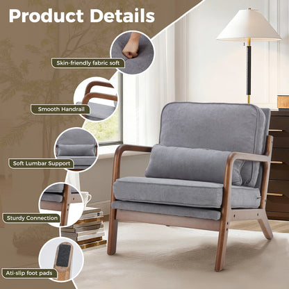 Wooden Frame Accent Chair and Waist Cushion