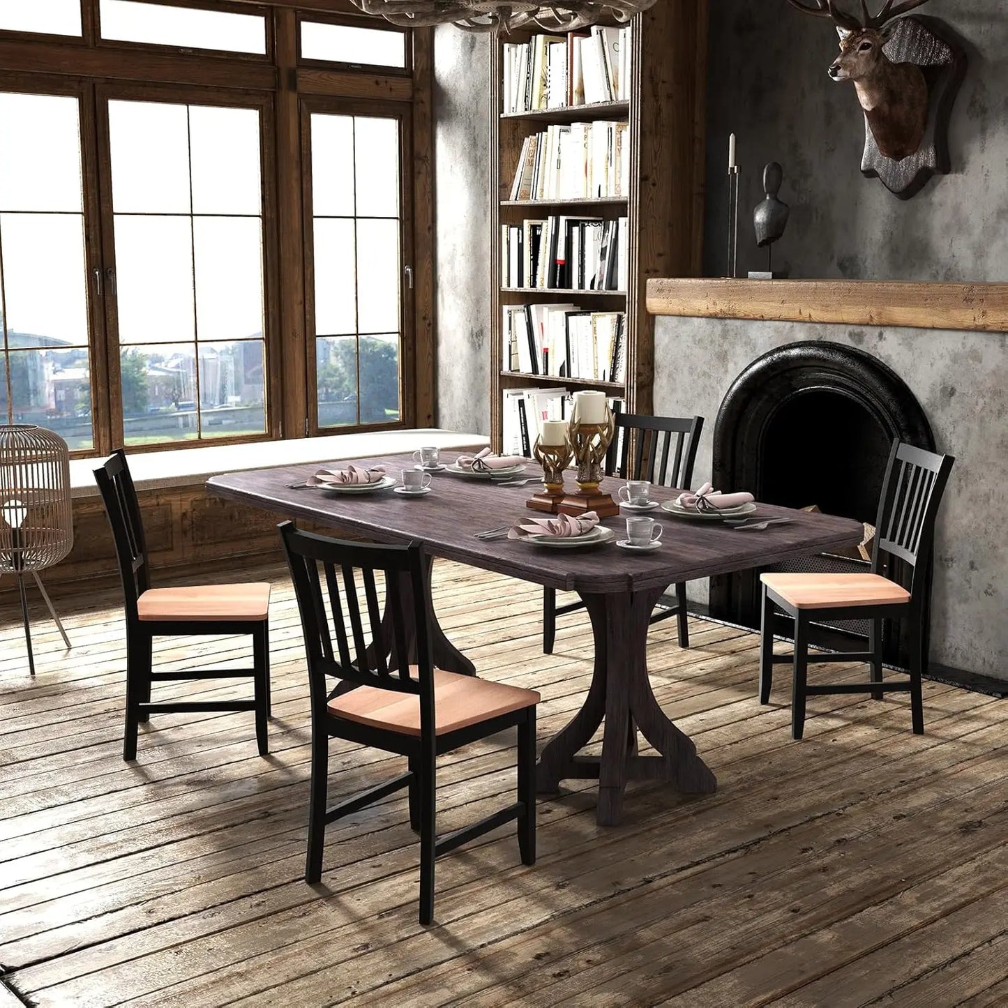 Wooden Farmhouse Dining Chairs Set of 4