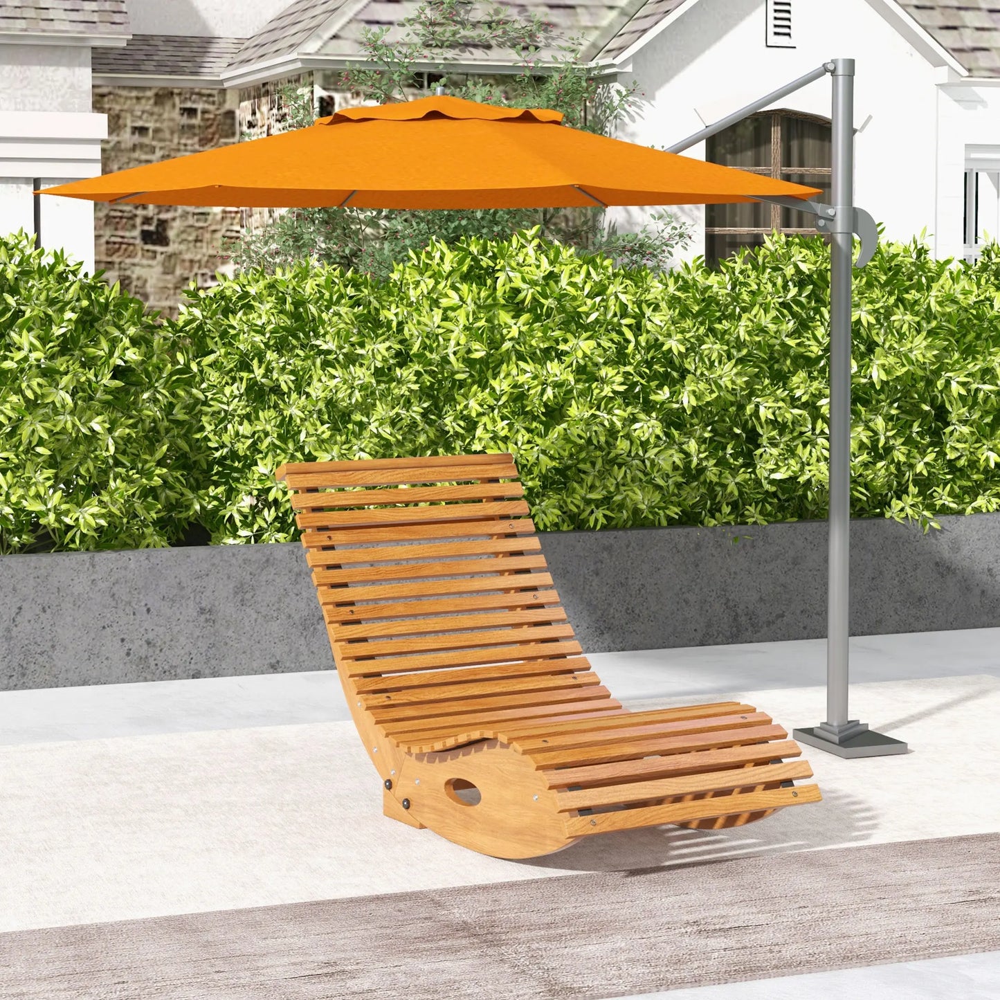 Outdoor Rocking Chair W/Teak Slatted Sea
