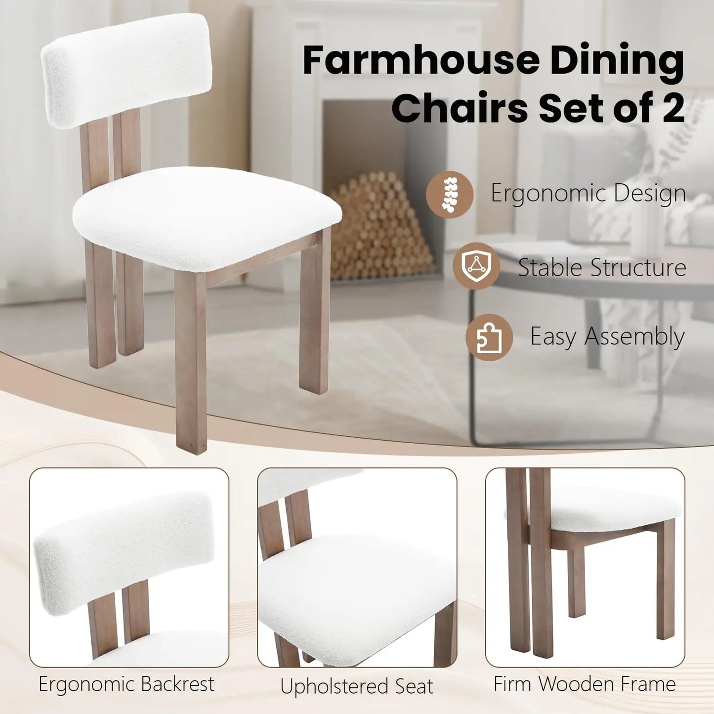 Farmhouse Walnut & Linen Fabric Dining Chair Set