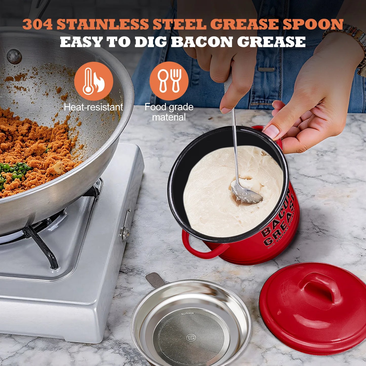 Farmhouse Bacon Grease Container with Strainer