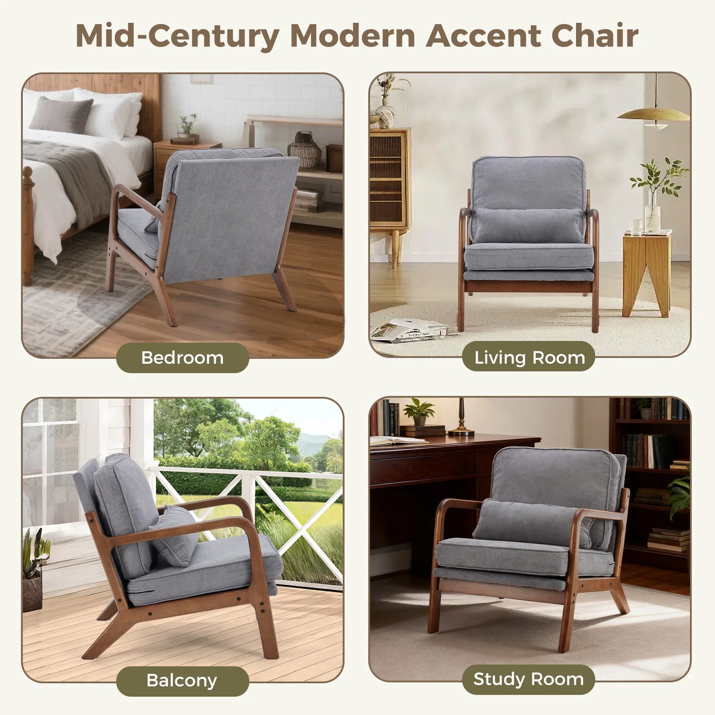 Wooden Frame Accent Chair and Waist Cushion