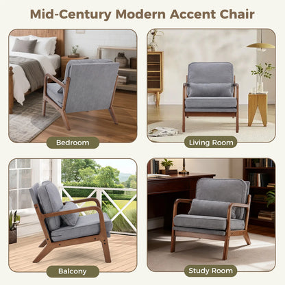Wooden Frame Accent Chair and Waist Cushion