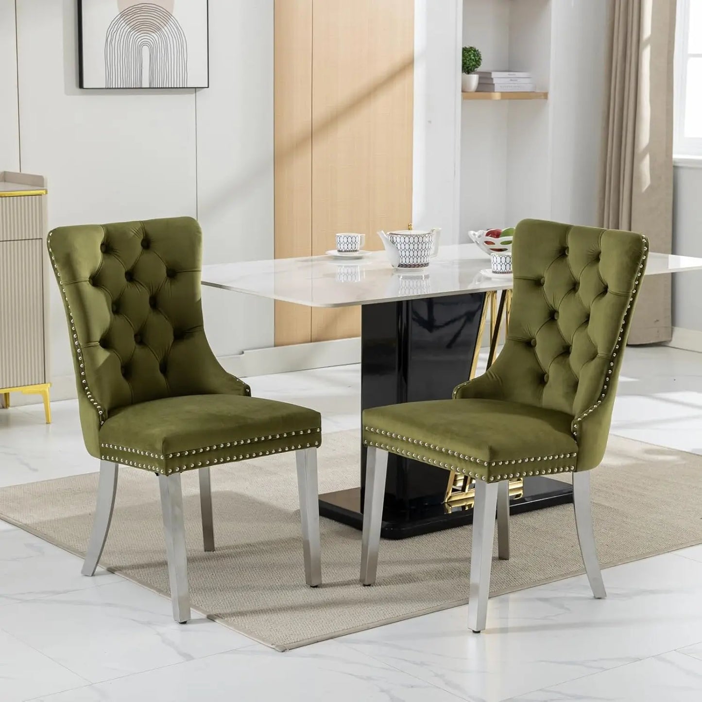 Nailhead Trimmed Dining Chairs Set 2