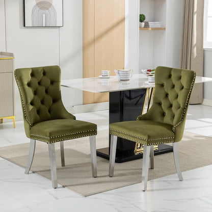 Nailhead Trimmed Dining Chairs Set 2