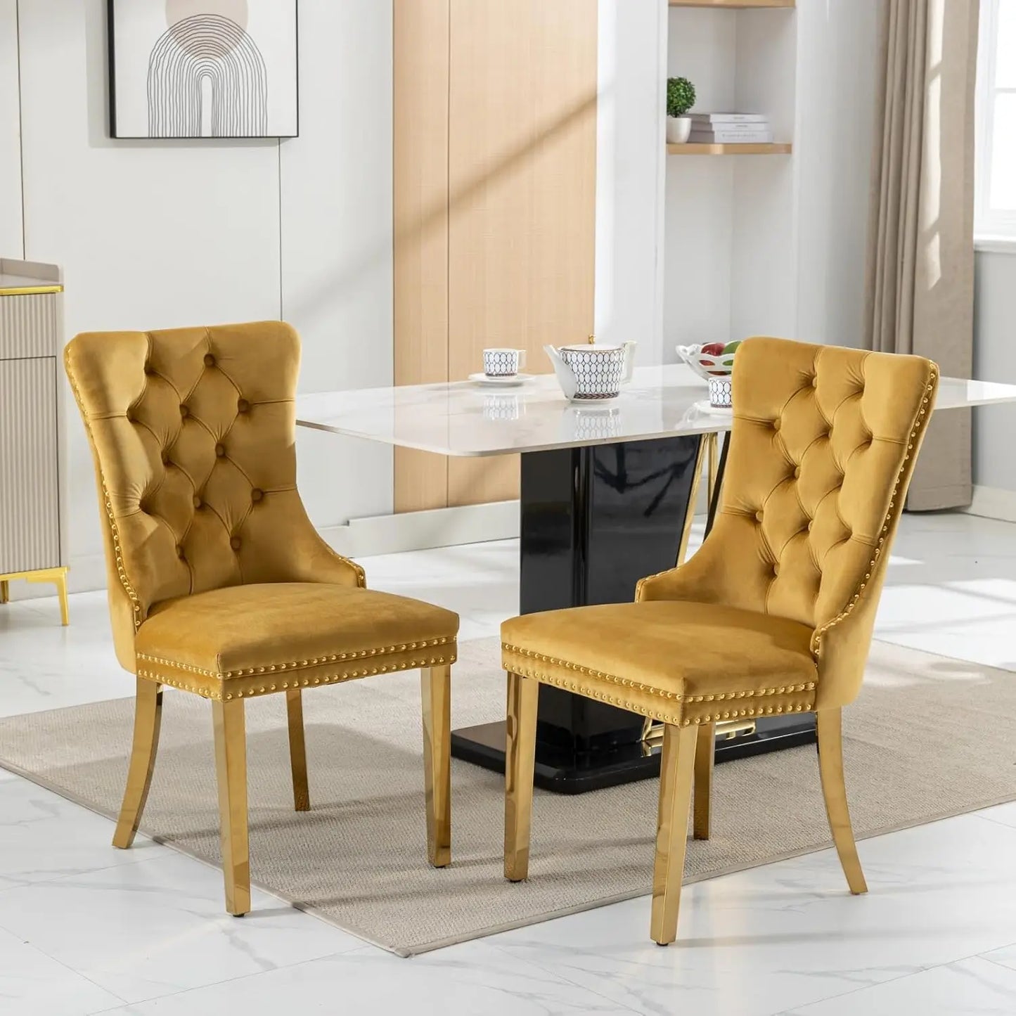 Nailhead Trimmed Dining Chairs Set 2