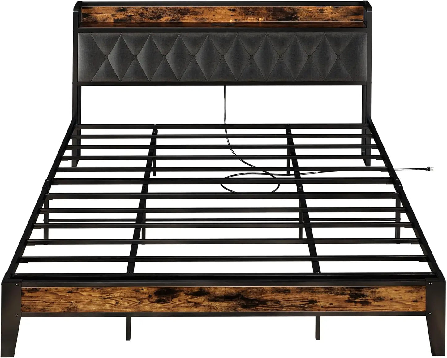 Wooden Bed Frames, Storage Headboard with Outlets