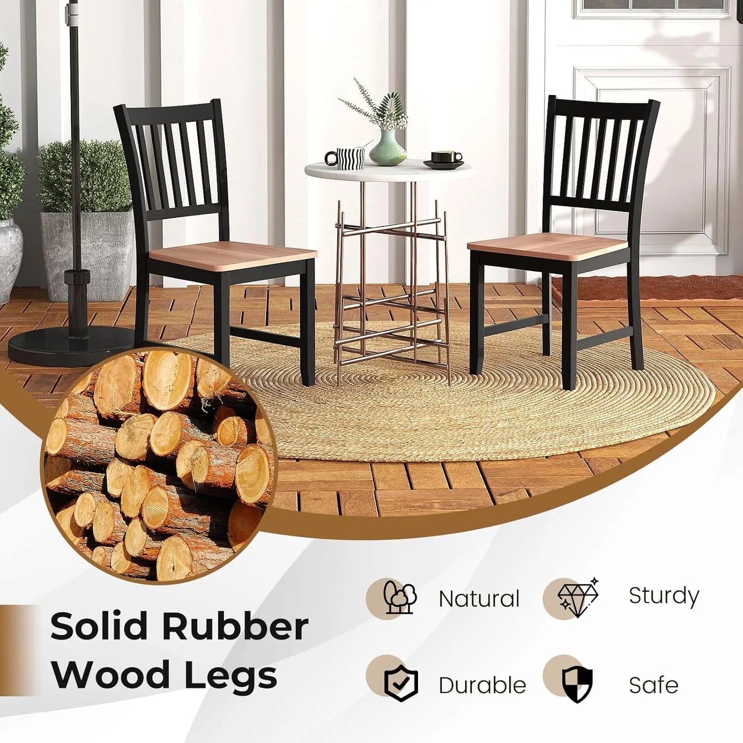 Wooden Farmhouse Dining Chairs Set of 4