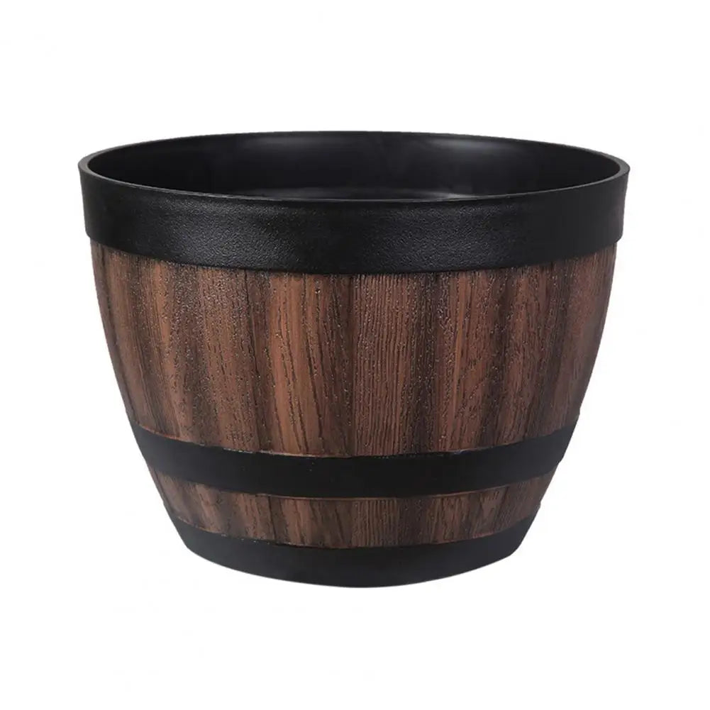 Wooden Barrel-style Plastic Flower Pot