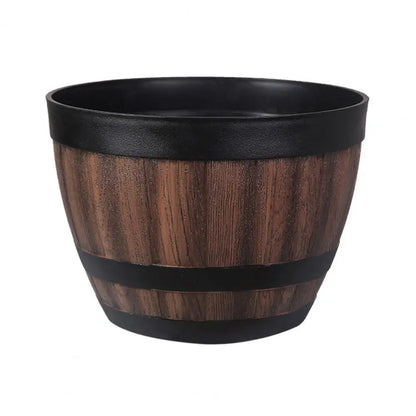 Wooden Barrel-style Plastic Flower Pot