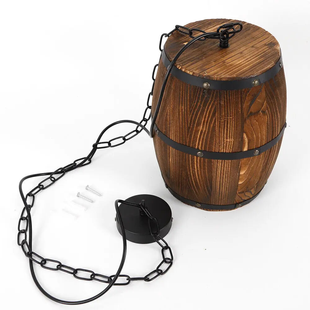 Rustic Wooden Wine Barrel Ceiling Lamp