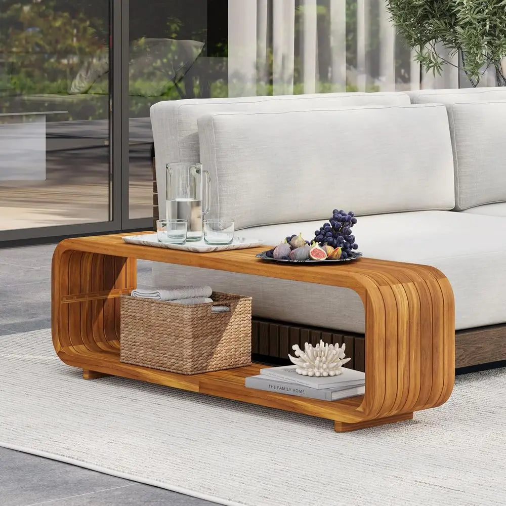 Acacia Wood Patio Coffee Table, Slatted Design
