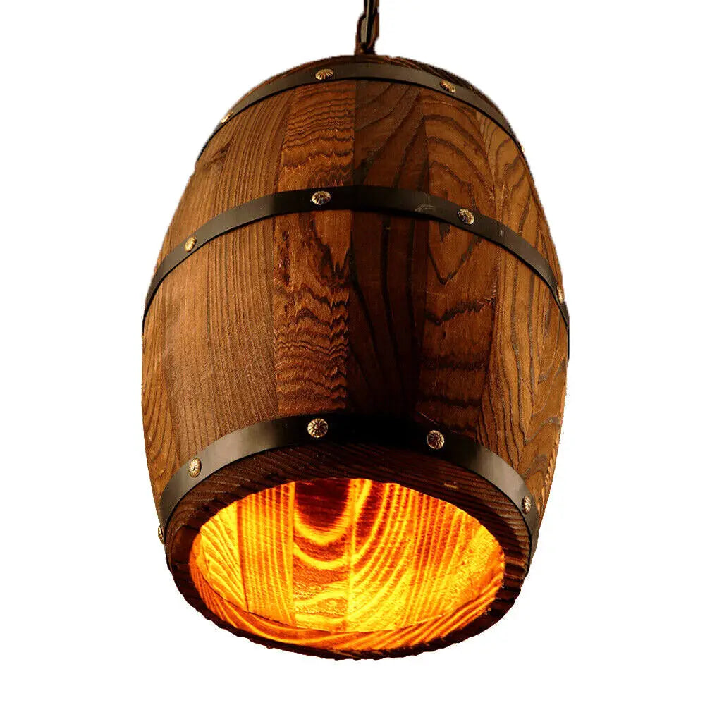 Rustic Wooden Wine Barrel Ceiling Lamp