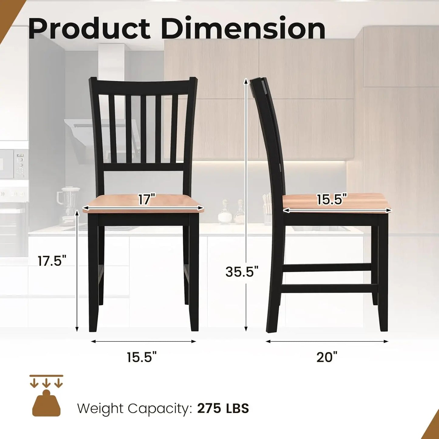 Wooden Farmhouse Dining Chairs Set of 4
