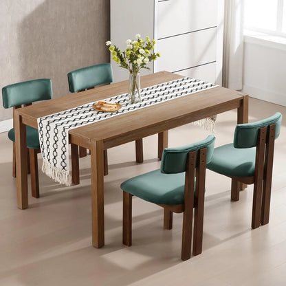 Farmhouse Walnut & Linen Fabric Dining Chair Set