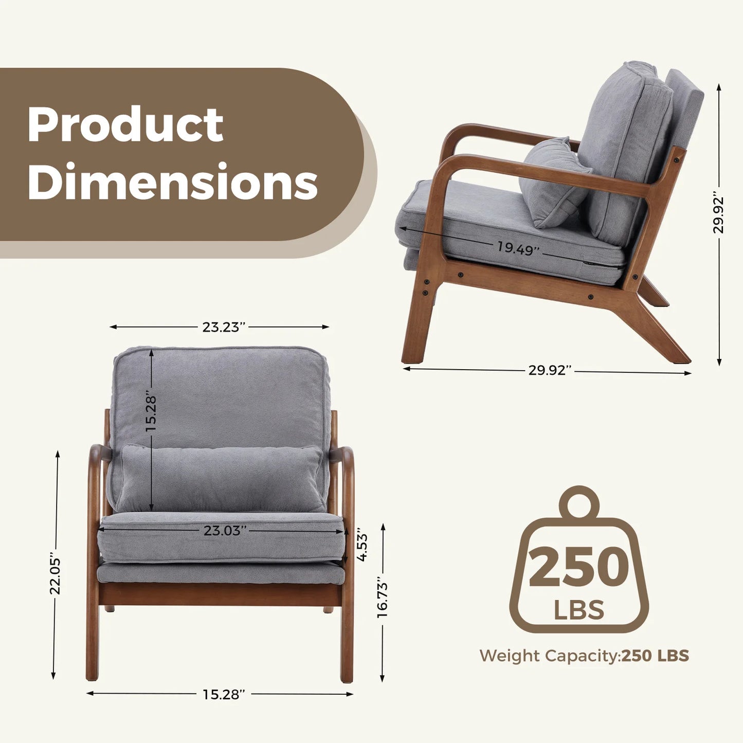 Wooden Frame Accent Chair and Waist Cushion
