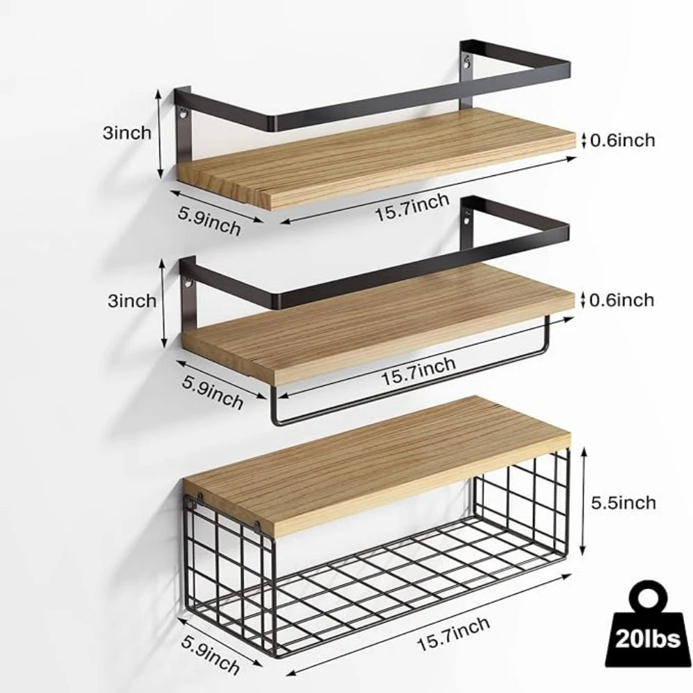 Rustic Wood Floating Shelves with Storage