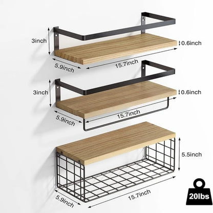 Rustic Wood Floating Shelves with Storage