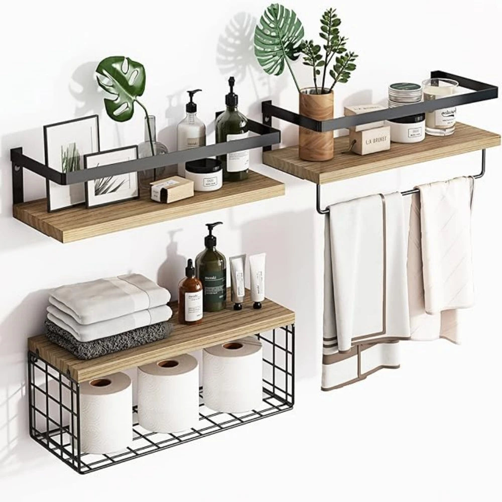 Rustic Wood Floating Shelves with Storage