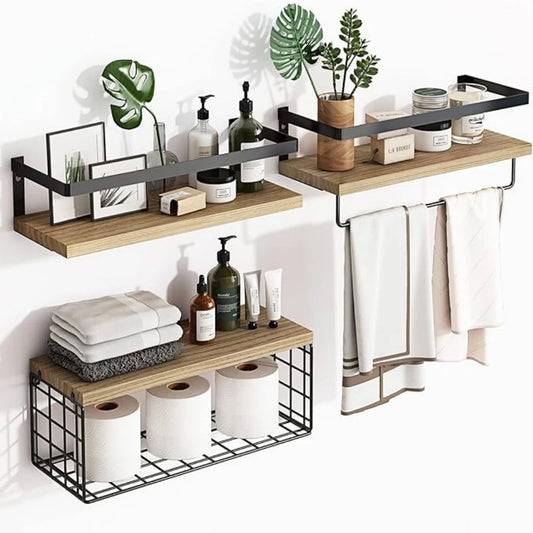 Rustic Wood Floating Shelves with Storage