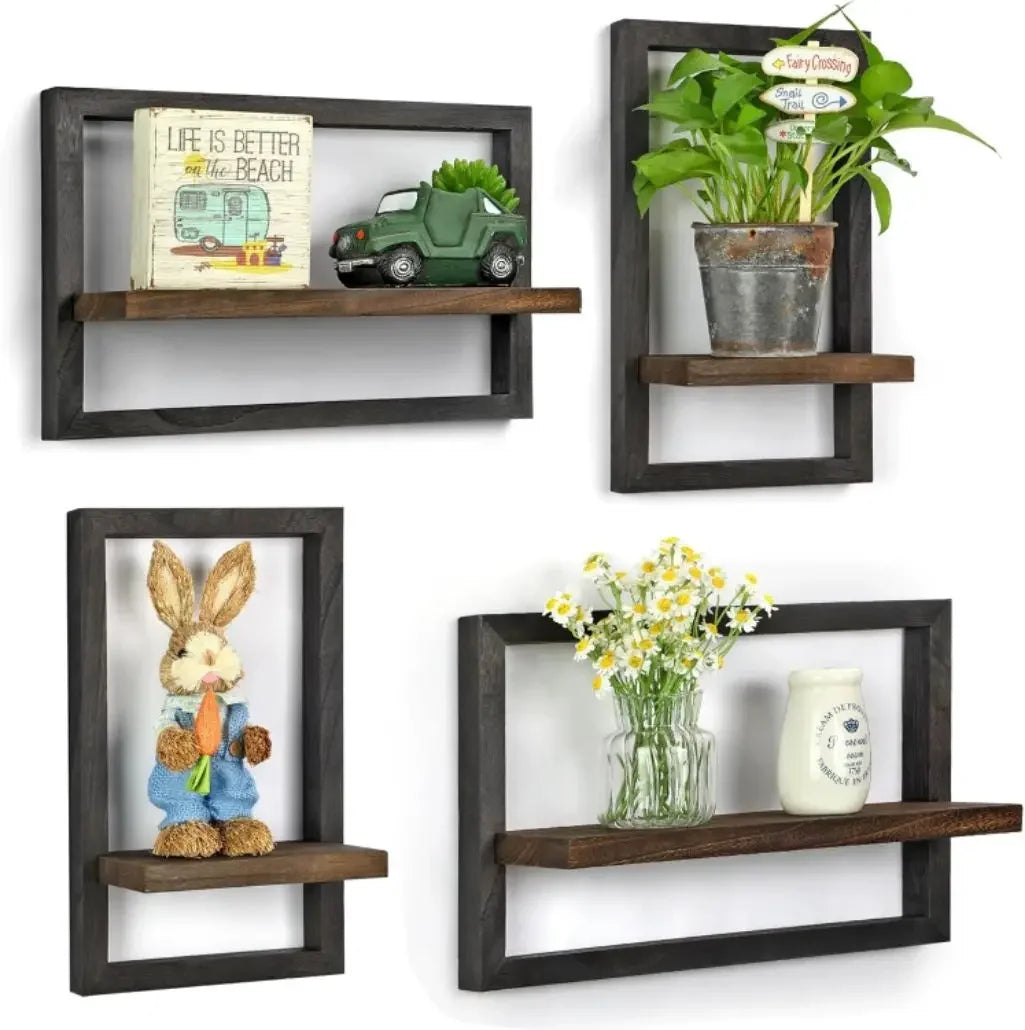 Rustic Farmhouse Hanging Natural Wood Shelves
