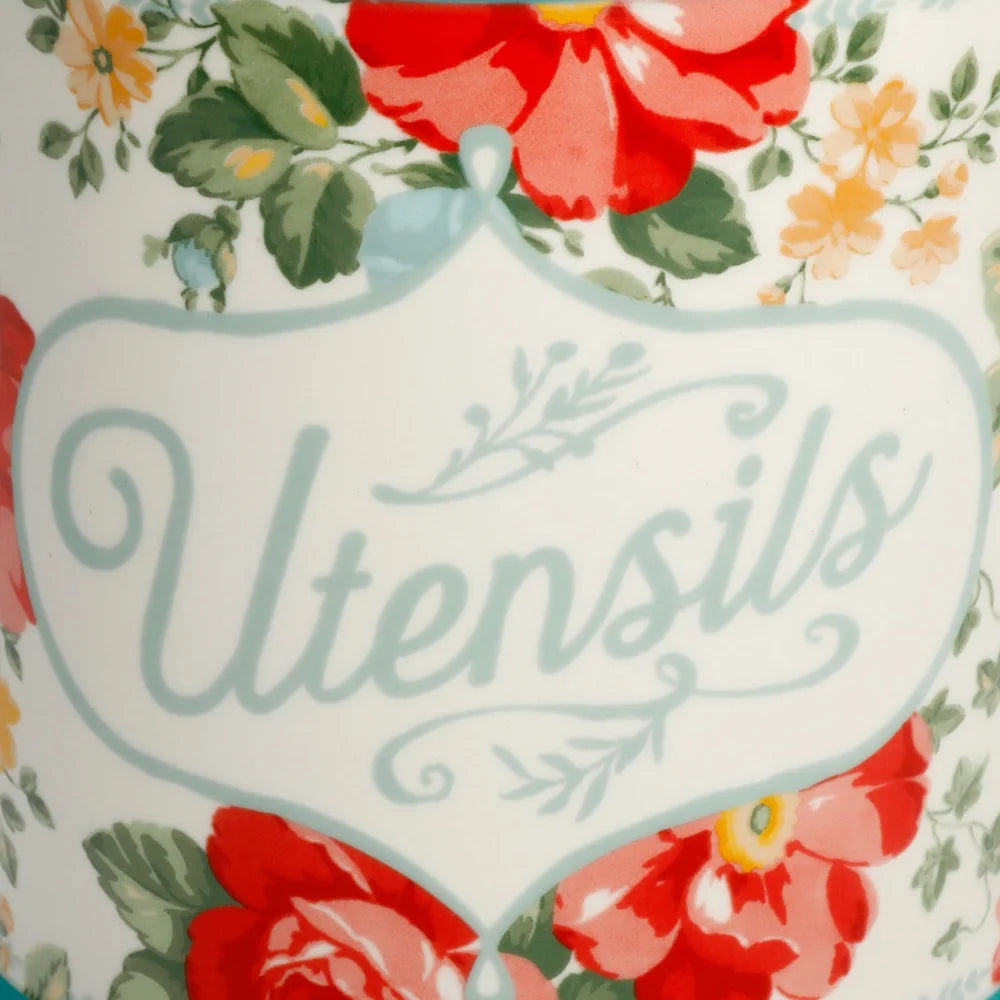 Vintage Stoneware Floral Utensil Holder Stoneware