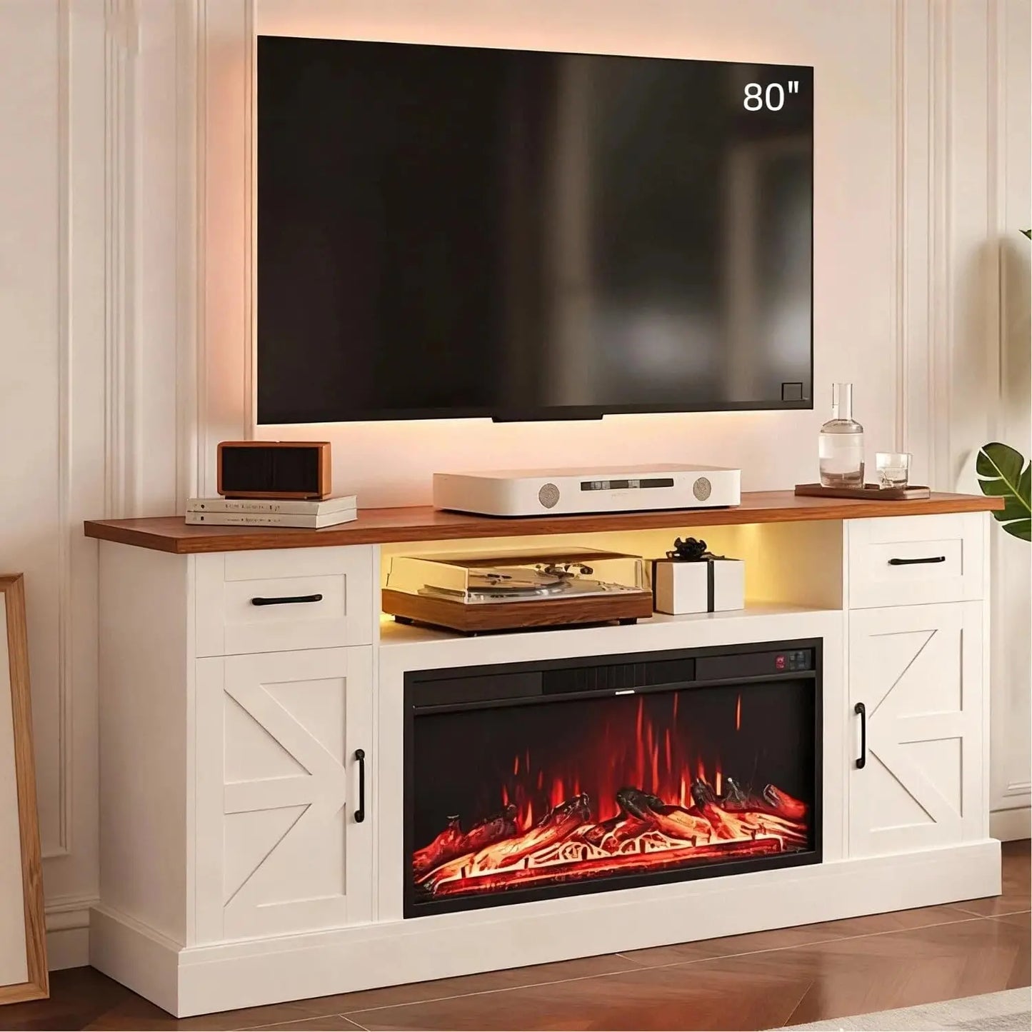 Farmhouse Style Electric Fireplace TV Stand