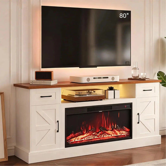 Farmhouse Style Electric Fireplace TV Stand