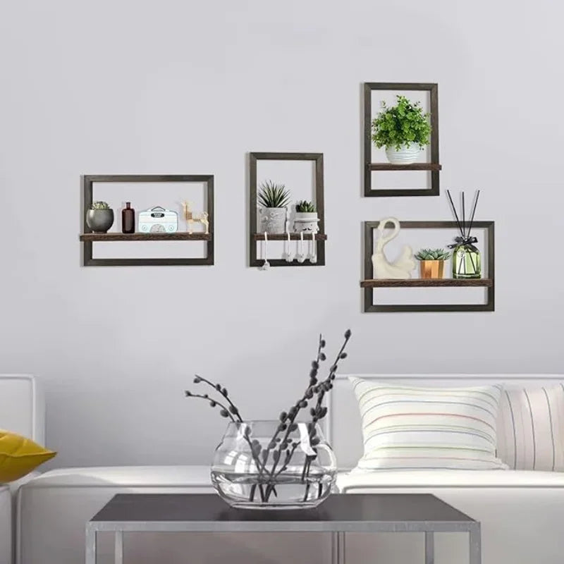 Rustic Farmhouse Hanging Natural Wood Shelves